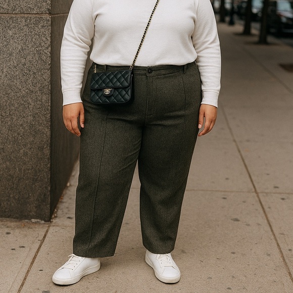 Lee Comfort & Style Herringbone Tweed Knit Straight Leg Pants Mid Rise - Picture 2 of 8